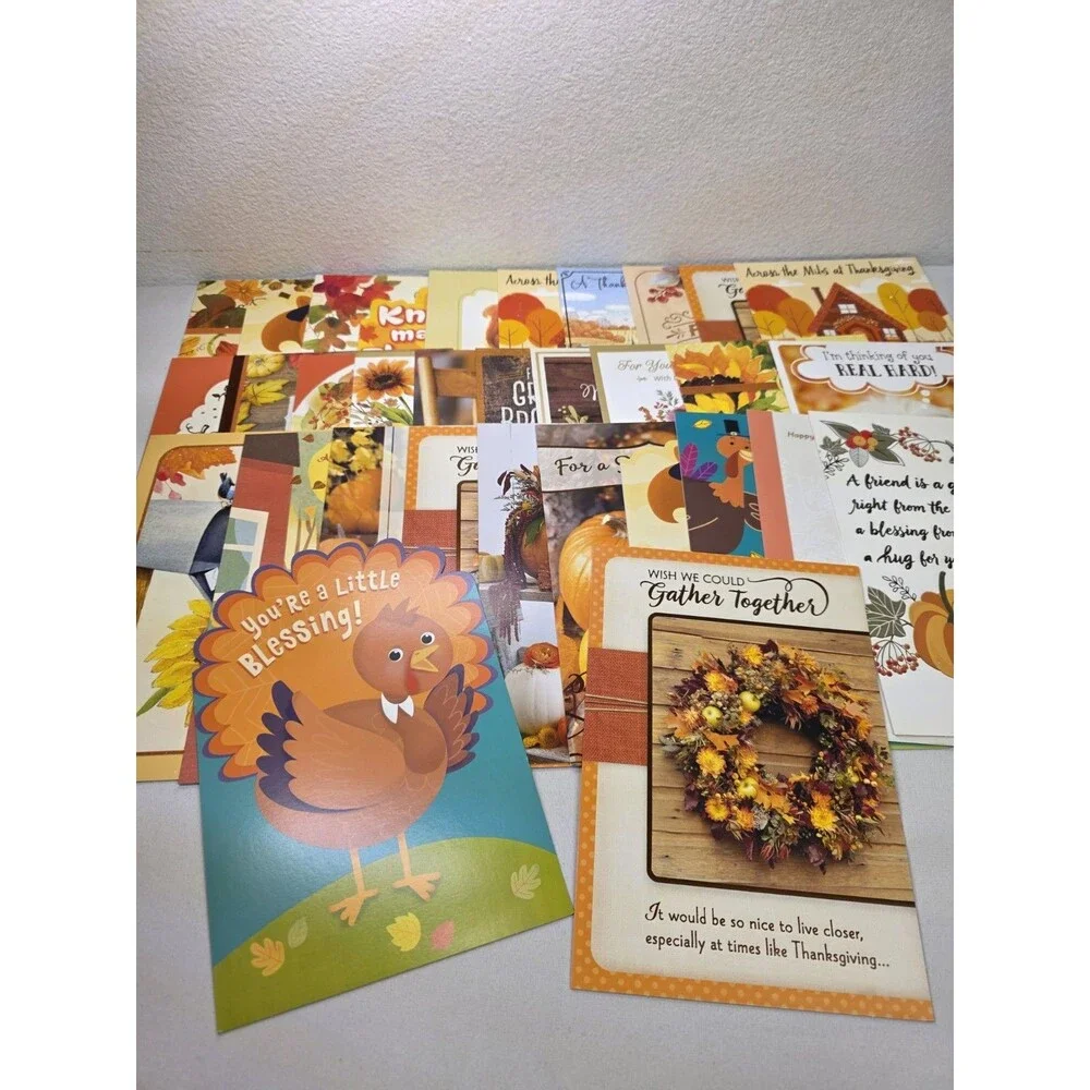 Thanksgiving Day Greeting Cards No Envelopes (30 Cards w/ Greetings Inside)